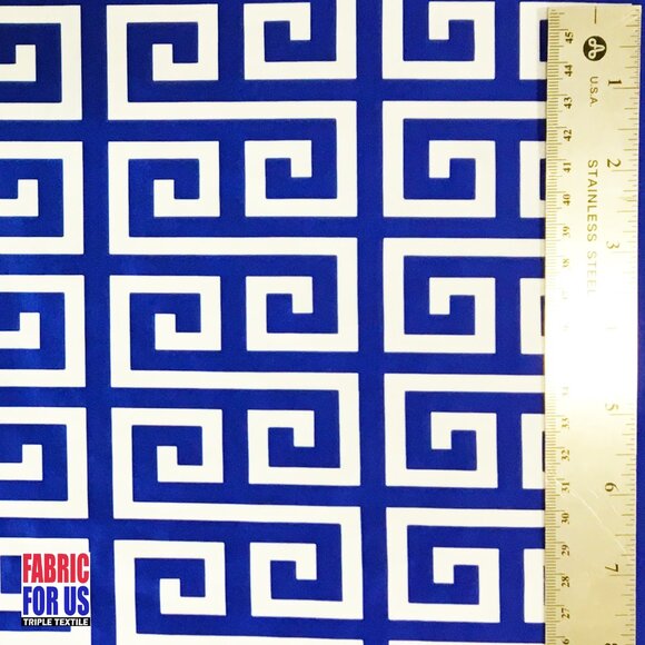 Greek Key Print Design Navy / Pink Stretch Poly-Spandex Fabric 58" Wide - Picture 3 of 7